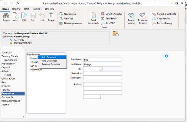 Right Click on treeview to add a guarantor